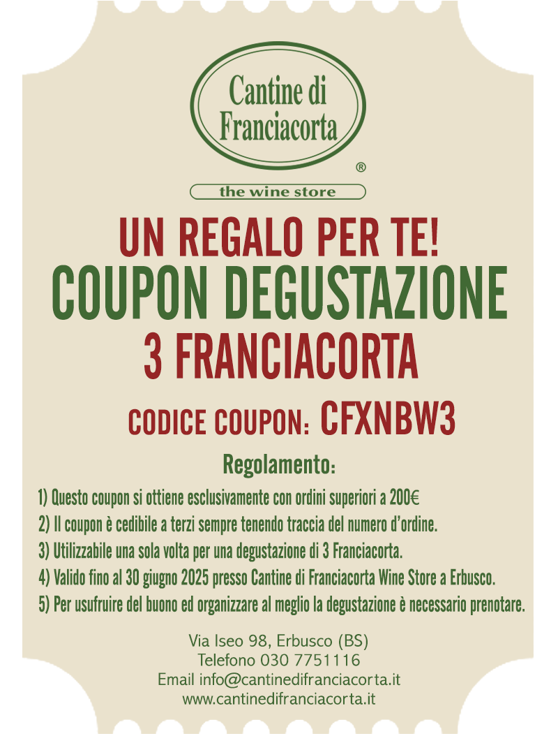 COUPON CFXNBW3 - DEGUSTAZIONE 3 FRANCIACORTA PER 2 PERSONE